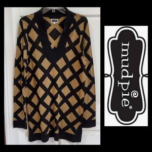 Mud Pie | Large Tunic Vneck Sweater Black Tan EUC